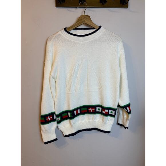 Vintage Indian Harbour Knit Sweater Short Sleeve White Nautical Women’s Size M - Picture 1 of 6
